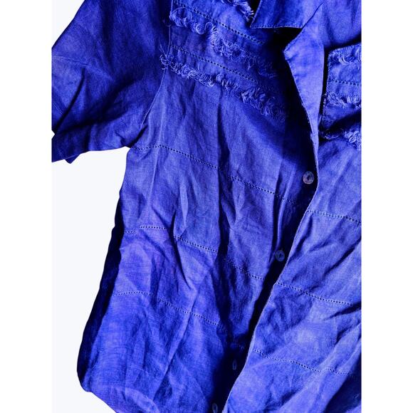 Jordan Women's Button Up Embroidered Blouse 100% Linen Purple Size Small - Picture 4 of 7
